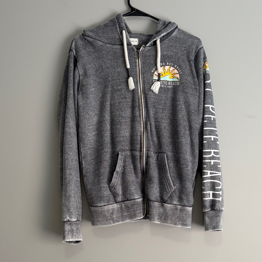 Ocean Drive Heather Gray Hoodie with Zip Detail